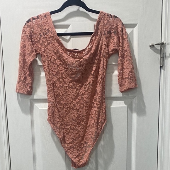 Forever 21 Tops - Forever 21 x Ambiance Lace Bodysuit (Size: L, Color: Pink, NWT)
